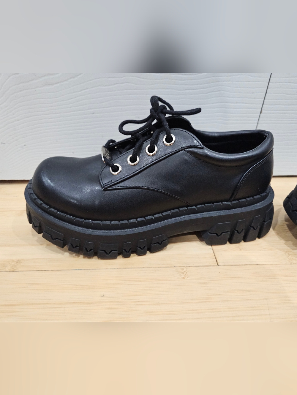 Dolls Kill Delia's Black Corporate Goth Faux Leather Teen Craft Oxford Shoes 8 - Picture 7 of 12